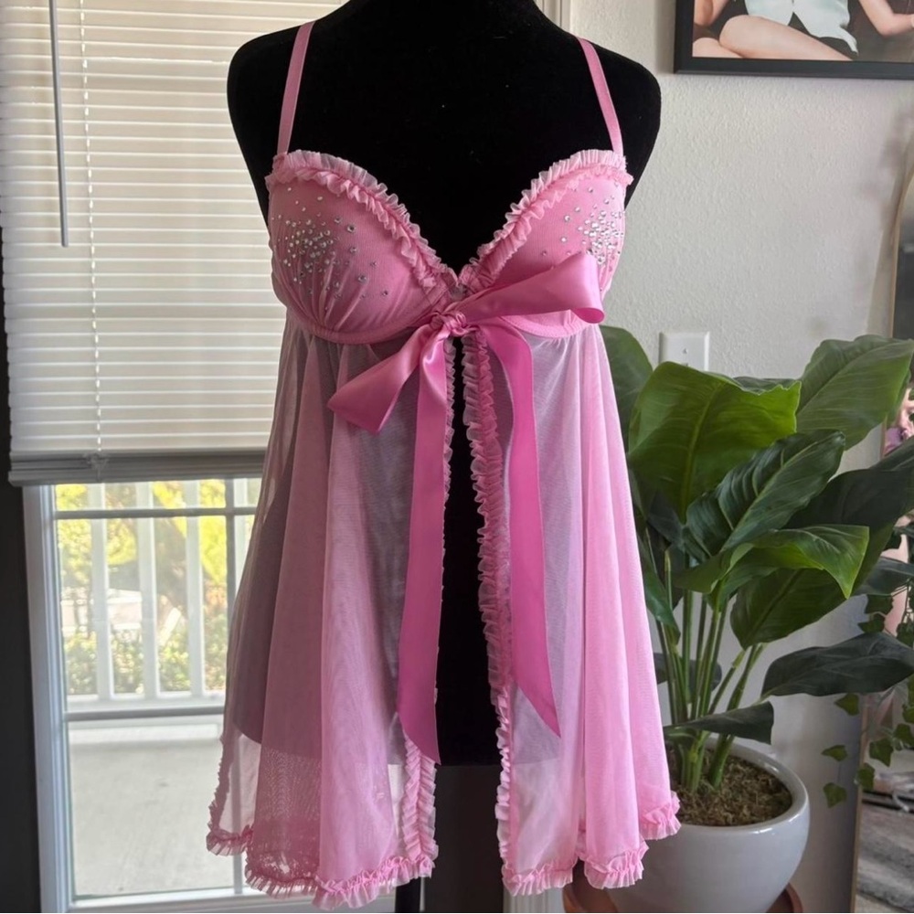 Y2K VS Elegant Pink Babydoll Lingerie 36B